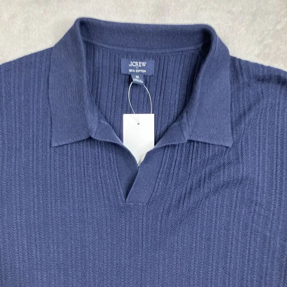 J.Crew Polo Sweater Mens M Blue Cotton Textured Johnny Collar Knit Shirt BY969